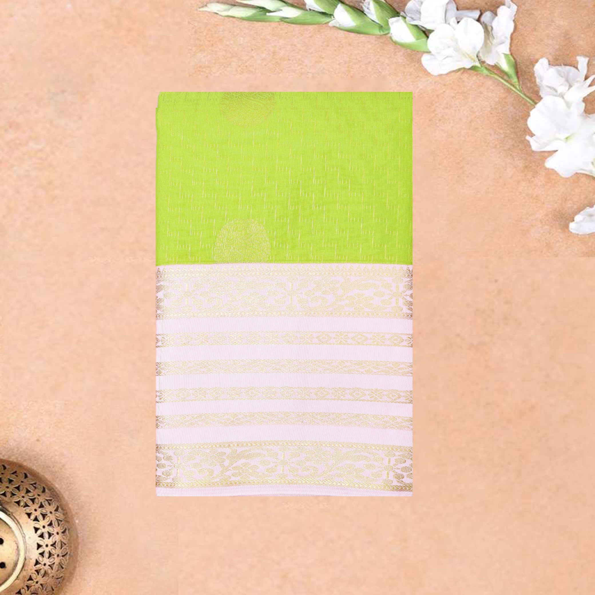 Lime green With Light Pink  Vaira Oosi Silk Saree