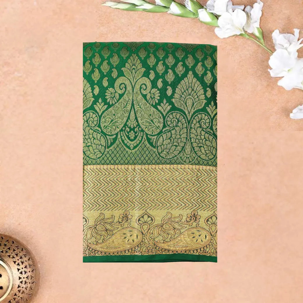 Green  with Gold Zari Border Wedding Silk Saree