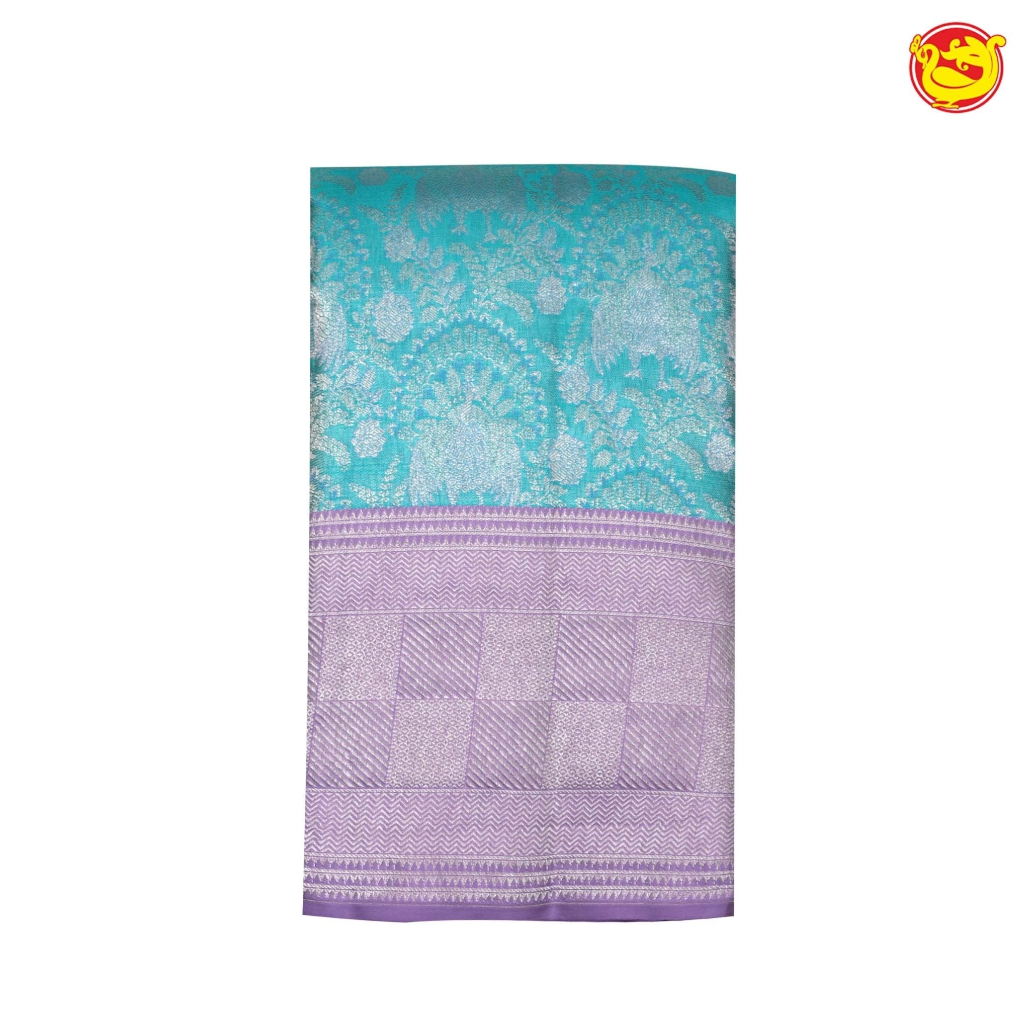 Turquoise with light purple pure Kanchivaram silk saree