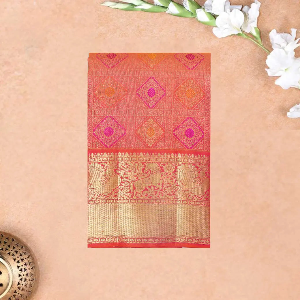 Orange With Gold Zeri Subalaya Wedding Silk Saree