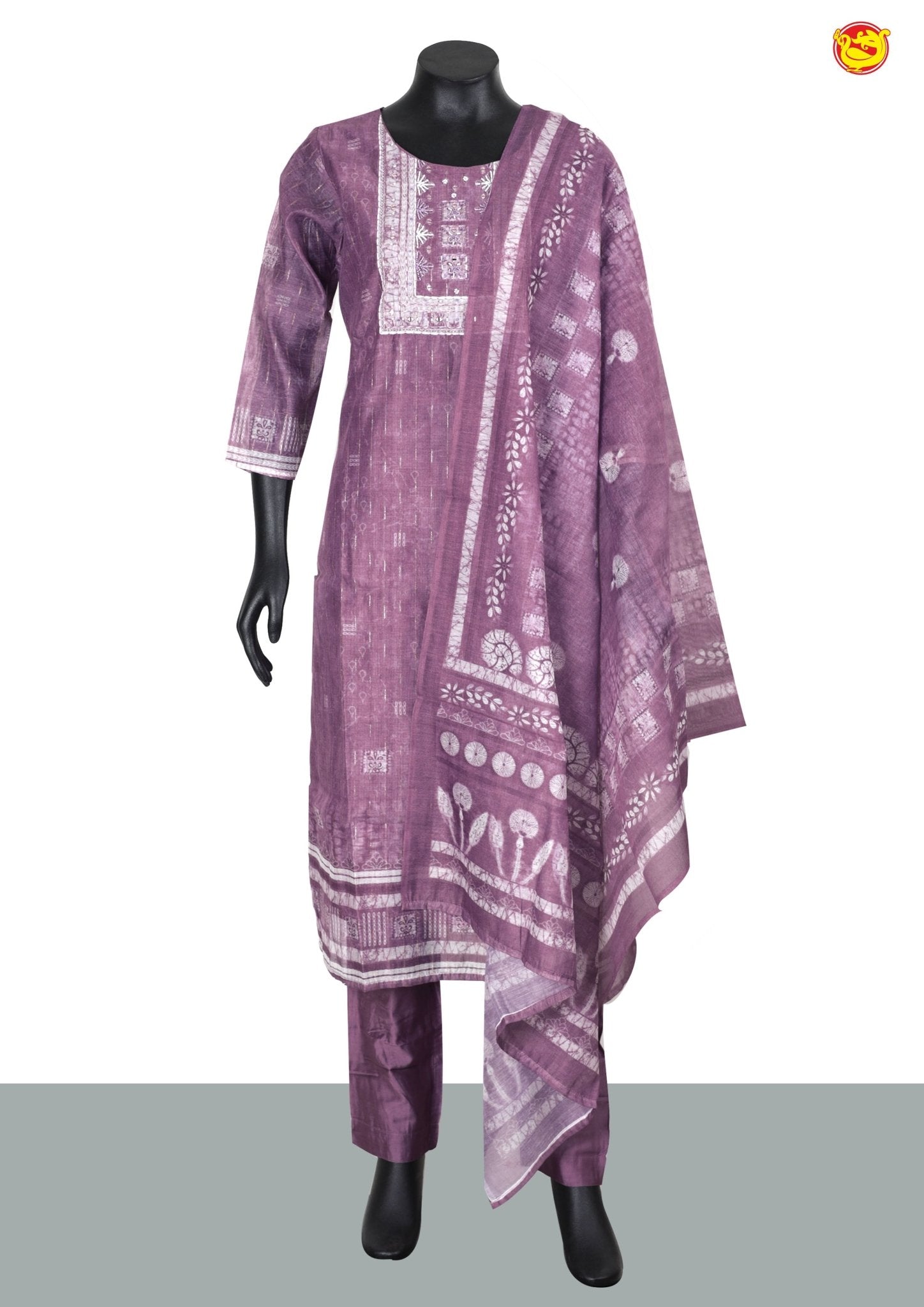 Dark Onion Pink With Copper Zari Stripes and Handwork Ladies Branded Readymade Straight Cut Chudi Set