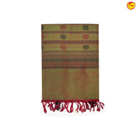 Olive Green and Gold Shine with Jacquard Checks Kanchipuram Silk Saree - Thenianantham