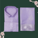 Couple Combo Tissue Silk Set – Men’s Shirt & Dhoti with Matching Women’s Saree With Lavender Colour With  Silver Zari Border