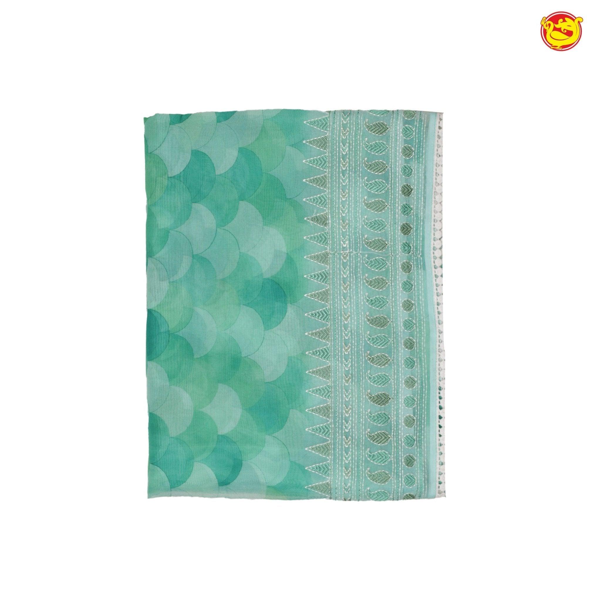 Sea green Organza Silk With Hand Embroidered Work Saree