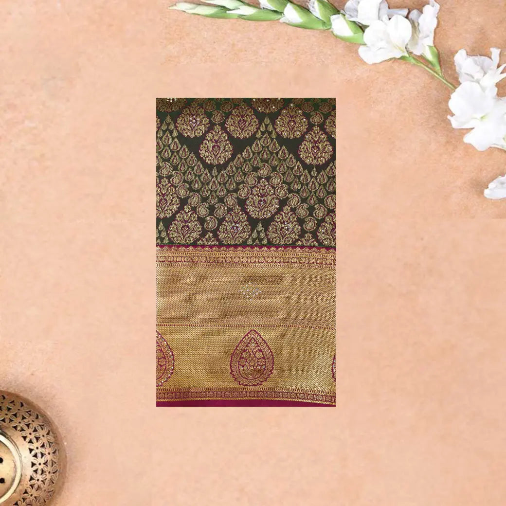 DARKGREEN WITH PURPLE colour pure Kanchipuram silk saree
