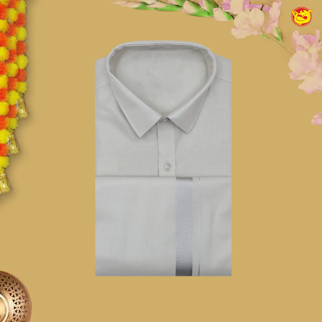 Silver Tissue Readymade Shirts And Dhoti Sets for Men