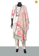 Cream and Peach Floral Digital Print With Handwork Ladies Branded Readymade Straight Cut Chudi Set - Thenianantham