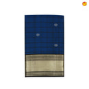 Blue and Black Gold Zari Pallu And Checks Floral Buttas Kanchipuram Soft Silk Saree - Thenianantham