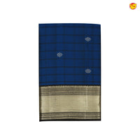 Blue and Black Gold Zari Pallu And Checks Floral Buttas Kanchipuram Soft Silk Saree - Thenianantham