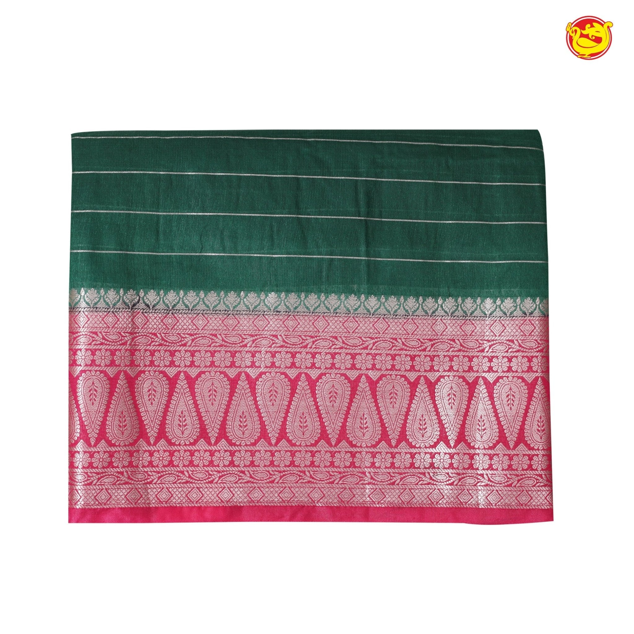 Bottle Green With Rani Pink Stripes Design Semi Silk Blend Saree With Double Blouse Concept