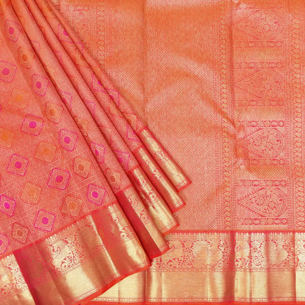 Orange With Gold Zeri Subalaya Wedding Silk Saree