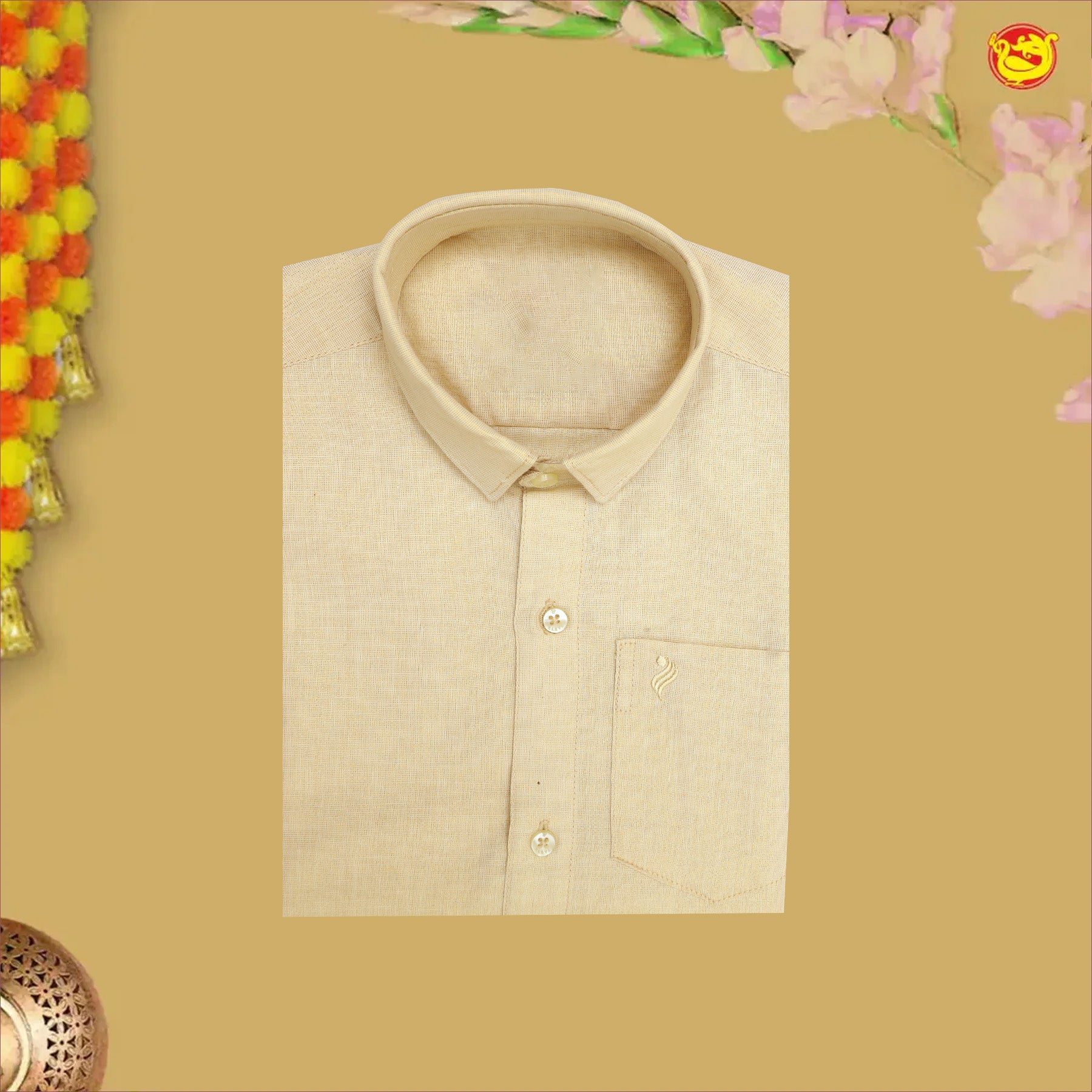 Gold Tissue  Boy’s  Readymade Shirt And Dhoti Set