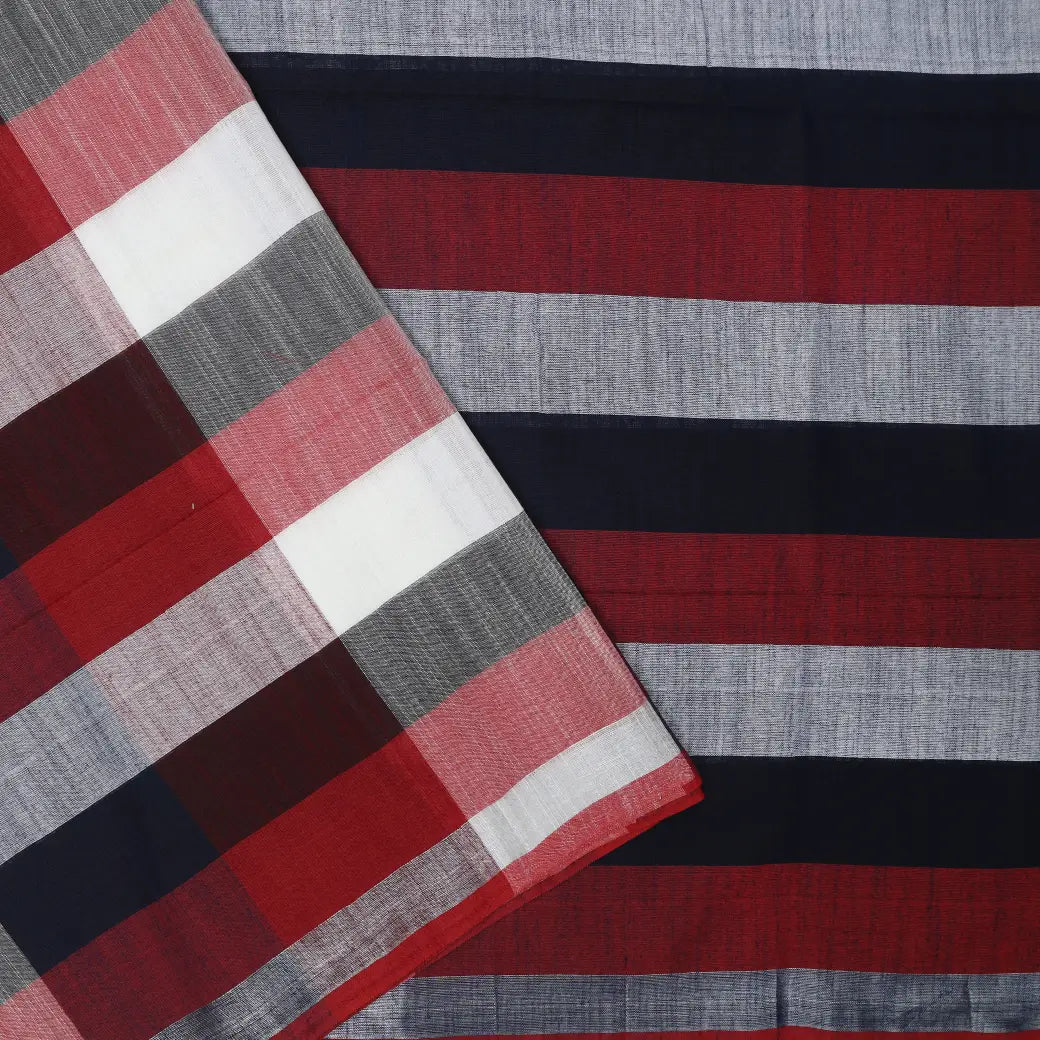 Multicolor Checked Linen Cotton Saree