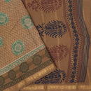 Brown with green Floral Design Mul Mul Cotton Saree without Blouse