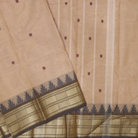 Sandal With Dark Grey And Red Border Pure Chettinad Cotton Saree with Blouse