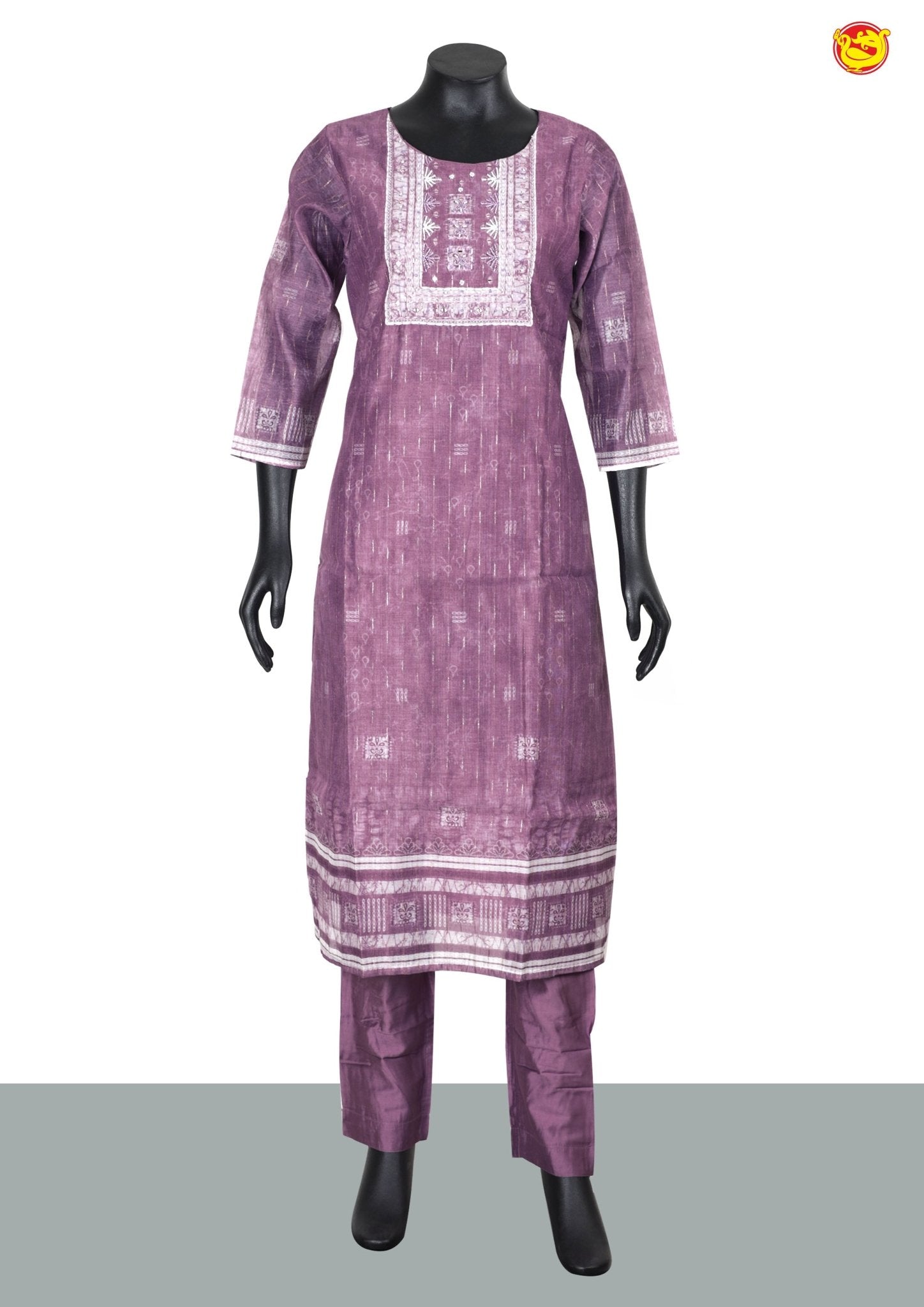 Dark Onion Pink With Copper Zari Stripes and Handwork Ladies Branded Readymade Straight Cut Chudi Set