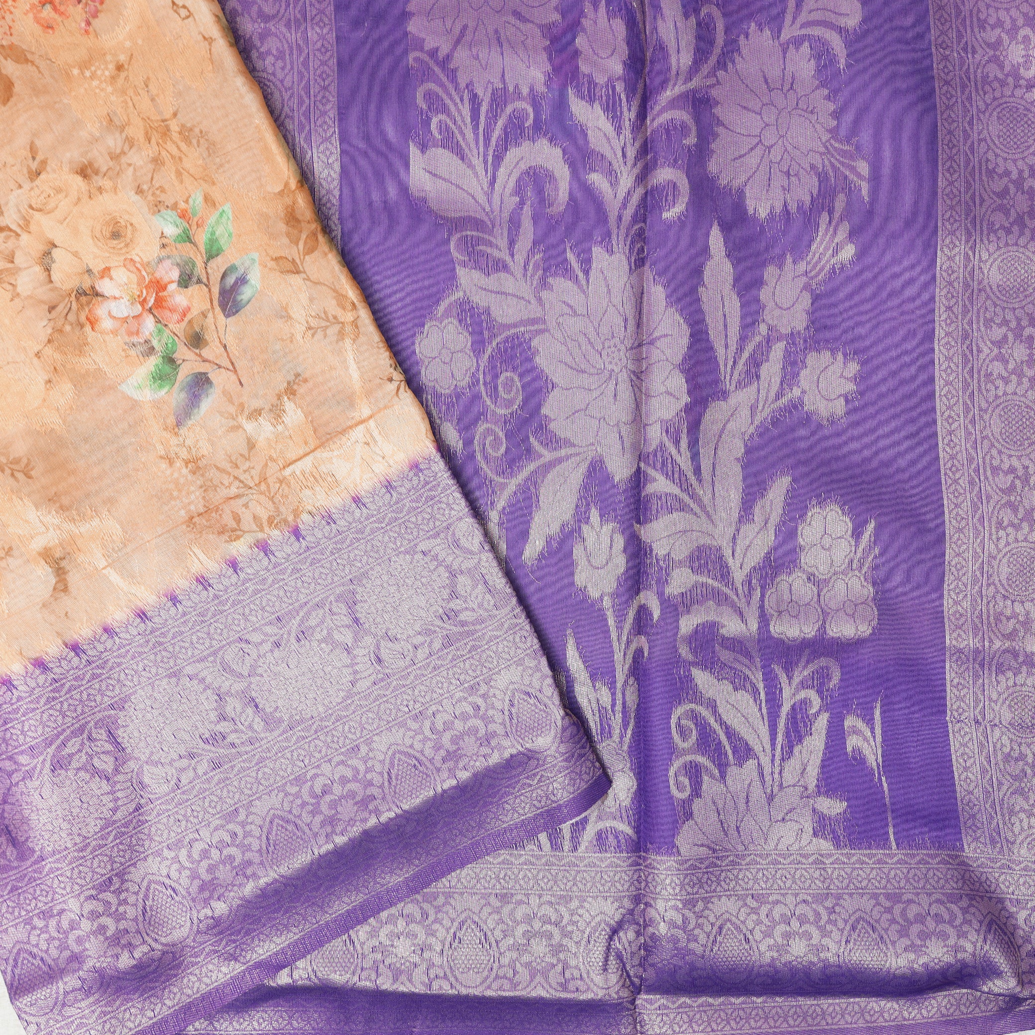 Light Brown with Purple Semi Burberry Silk Saree