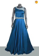 Peacock Blue With Bead And Stone Work Satin Party Gown - Thenianantham