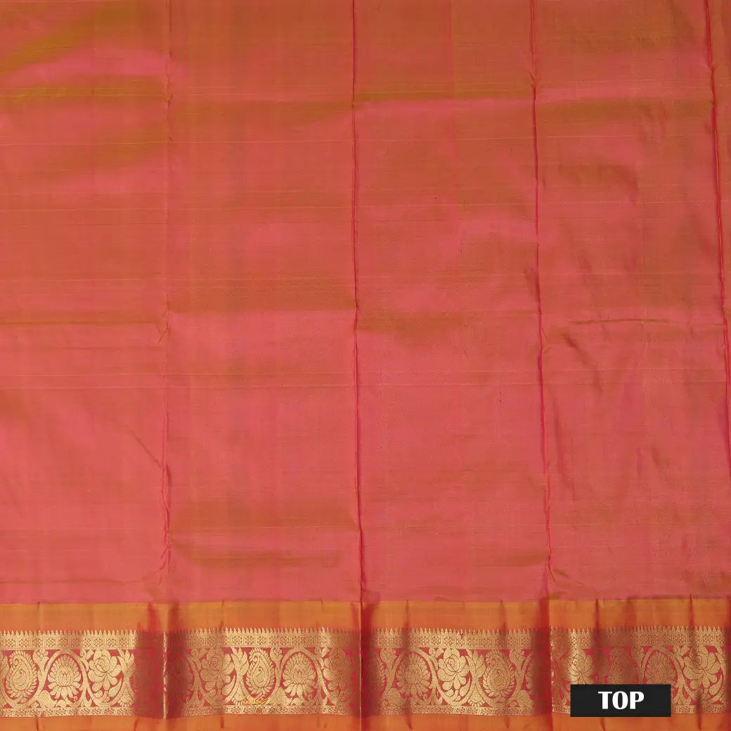 Magenta With Orange Border Floral Design Traditional  Pattu Pavadai Material