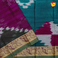 Purple & rama green with Light Green  Pure Bengal Cotton Saree without Blouse