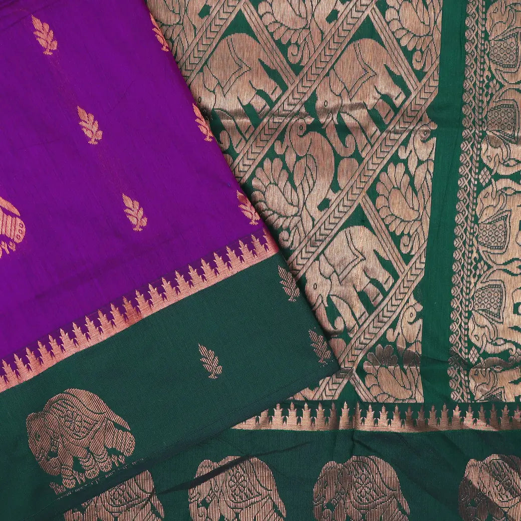 Violt With  Green  Premium Quality Kalyani Cotton Saree