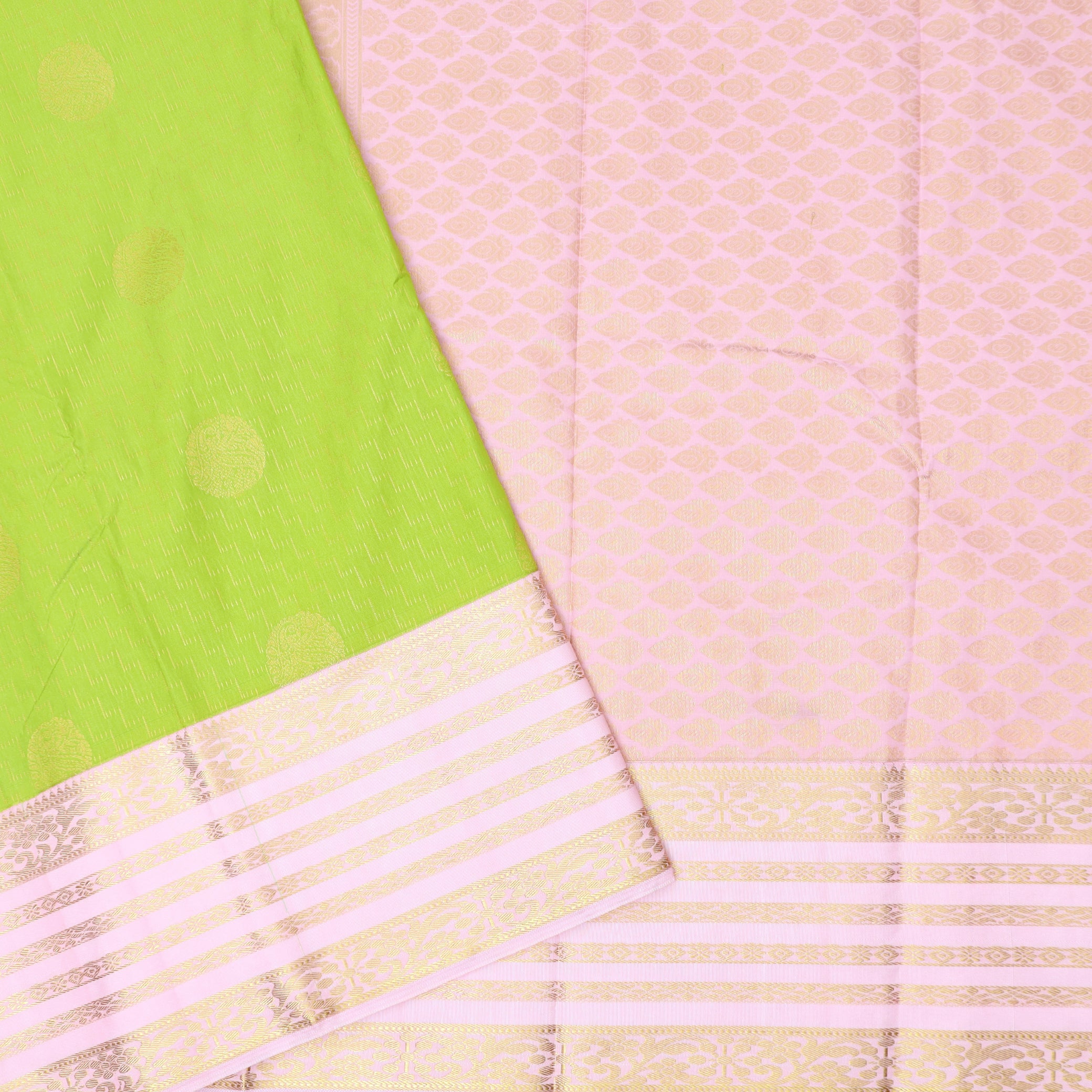 Lime green With Light Pink  Vaira Oosi Silk Saree