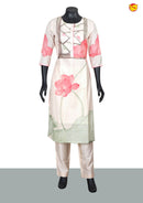 Cream and Peach Floral Digital Print With Handwork Ladies Branded Readymade Straight Cut Chudi Set - Thenianantham