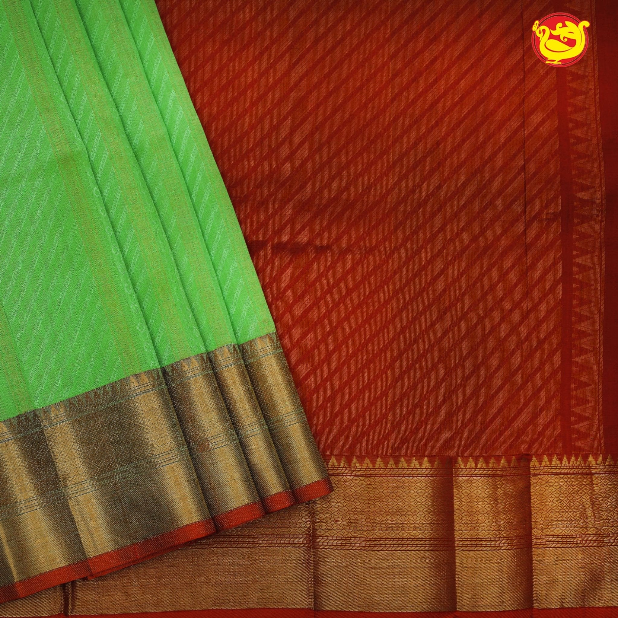 Parrot green with red pure silk cotton saree