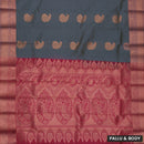 Dark Grey with Red Mango Floral Motifs Soft Silk Saree - Thenianantham