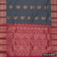 Dark Grey with Red Mango Floral Motifs Soft Silk Saree - Thenianantham