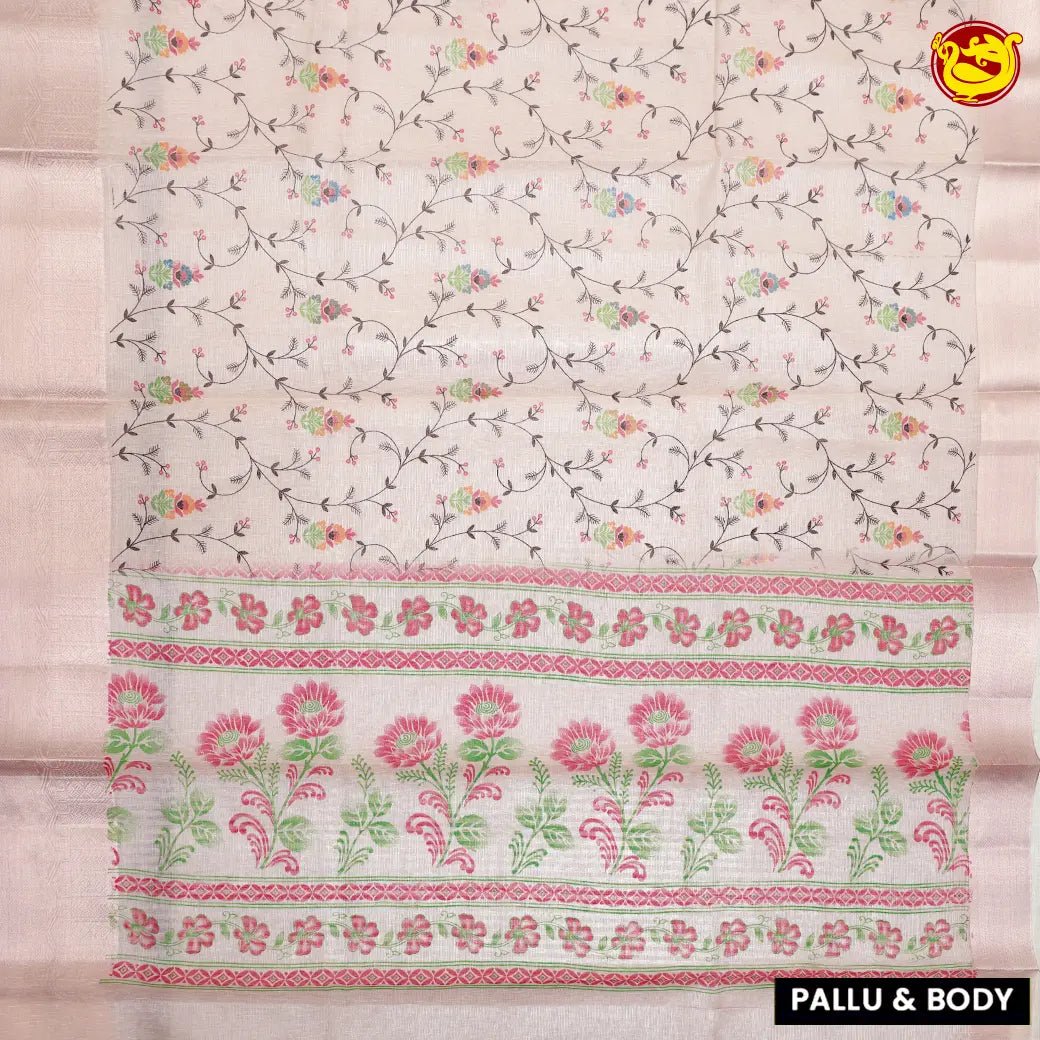 Pastel peach linen tissue saree with embroidery