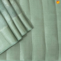 Pista Green with Silver Border Tissue Checks With Floral Digital Prints saree