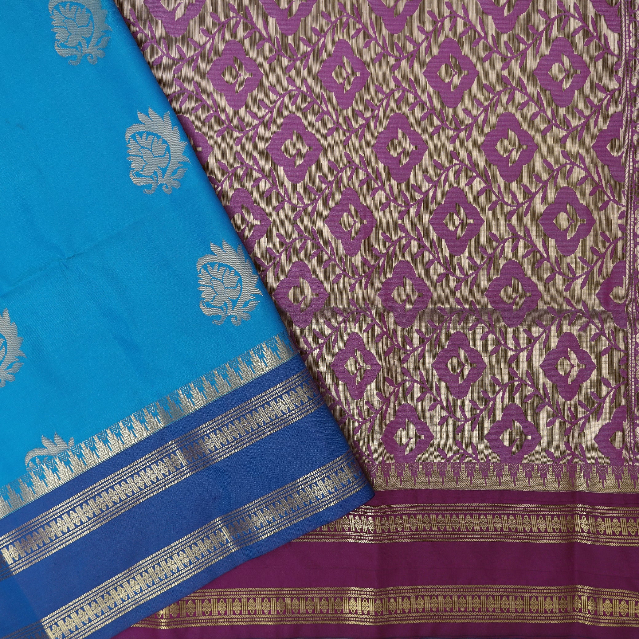 Blue With Pink Soft Silk Saree