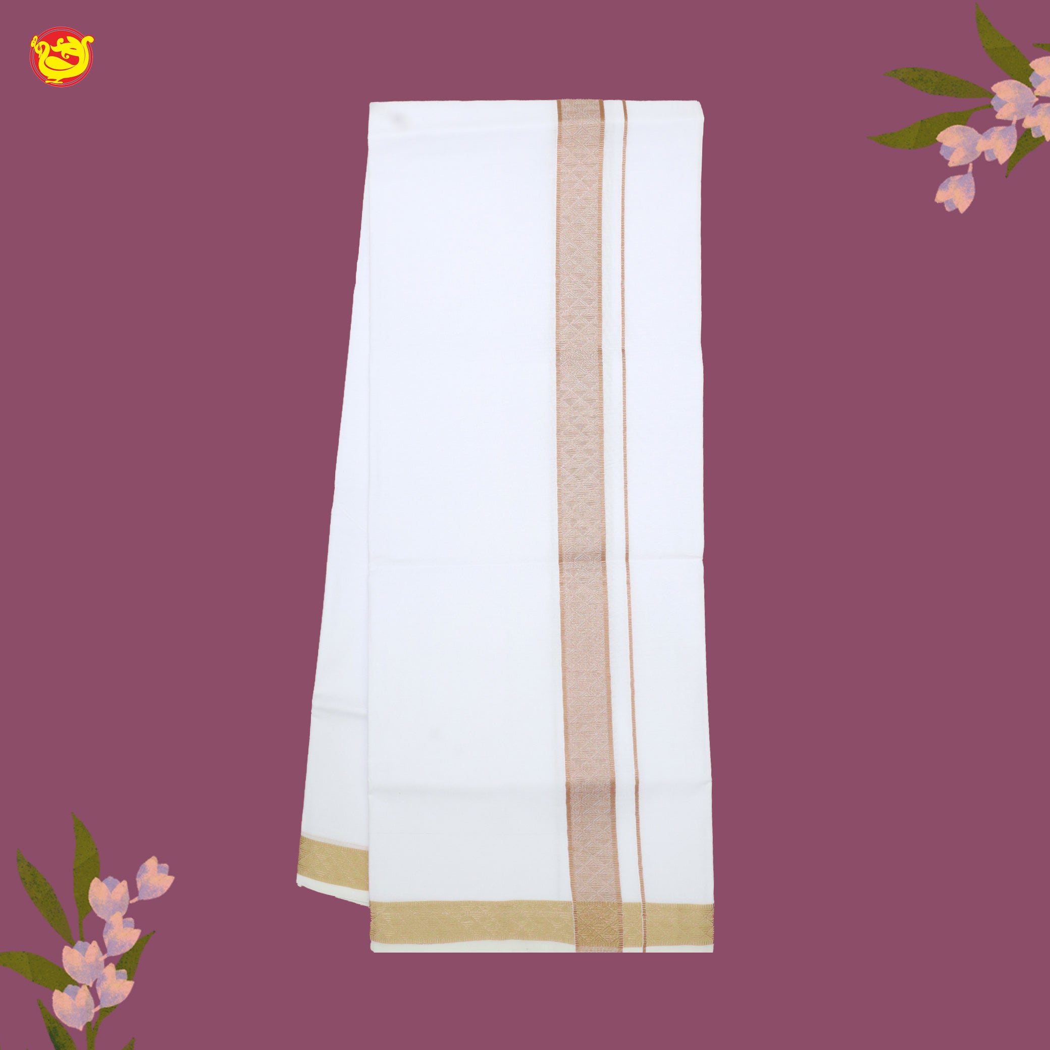 White with copper Fancy Border Single Layer Cotton Men’s Dhoti