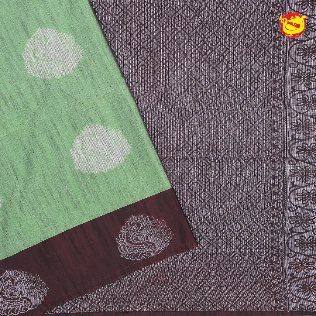 Light Green with Dark Maroon Soft Silk Saree - Thenianantham