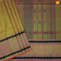 Olive Green and Gold Shine with Jacquard Checks Kanchipuram Silk Saree - Thenianantham