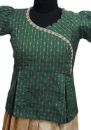 Green With Gold Girls Branded Readymade Pattu Pavadai