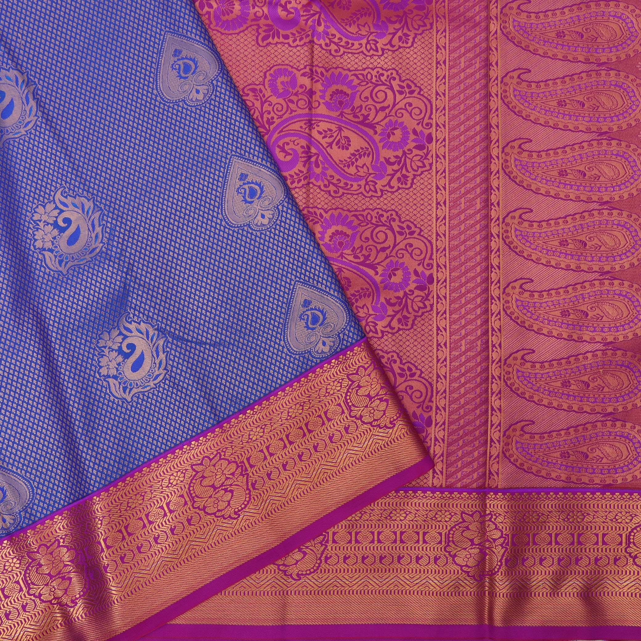 Royal Blue body and Rani Pink for the pallu and border Art Silk Saree