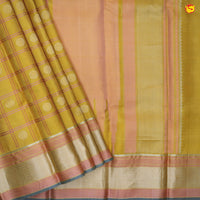 Mild yellow pure Arani silk saree with checks - Thenianantham