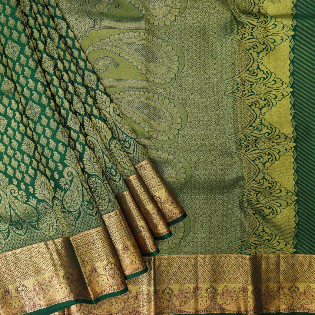 Green  with Gold Zari Border Wedding Silk Saree