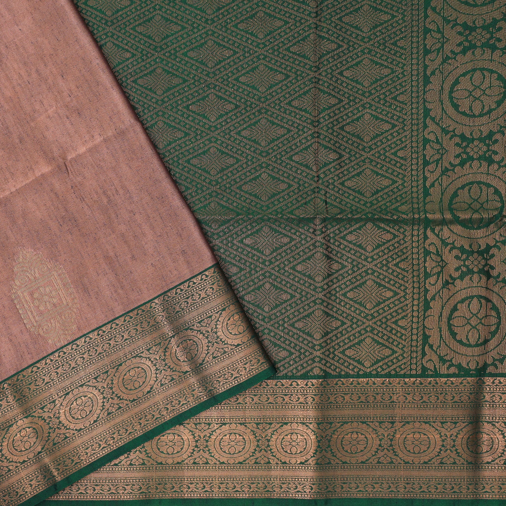 Reddish Brown  with Green Soft Silk Saree