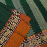 Green With Orange Traditional Narayanpet Cotton Saree with Contrast Border
