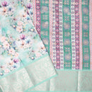 Light Green With Orange Floral Design Dola Silk