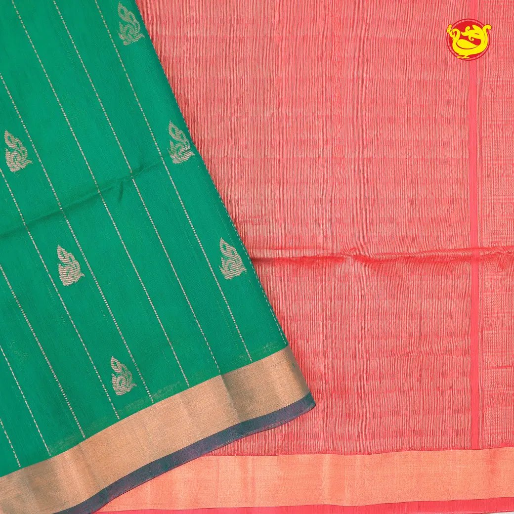 Green With Red Pure Silk Cotton Saree