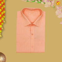 Orange With White Readymade Shirt And Matching Border Dhoti Set for Men