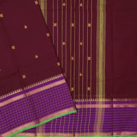 Maroon with Purple and Green Pure Chettinad Cotton Saree without Blouse
