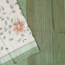 Off white with green floral design Semi Chanderi Silk Saree