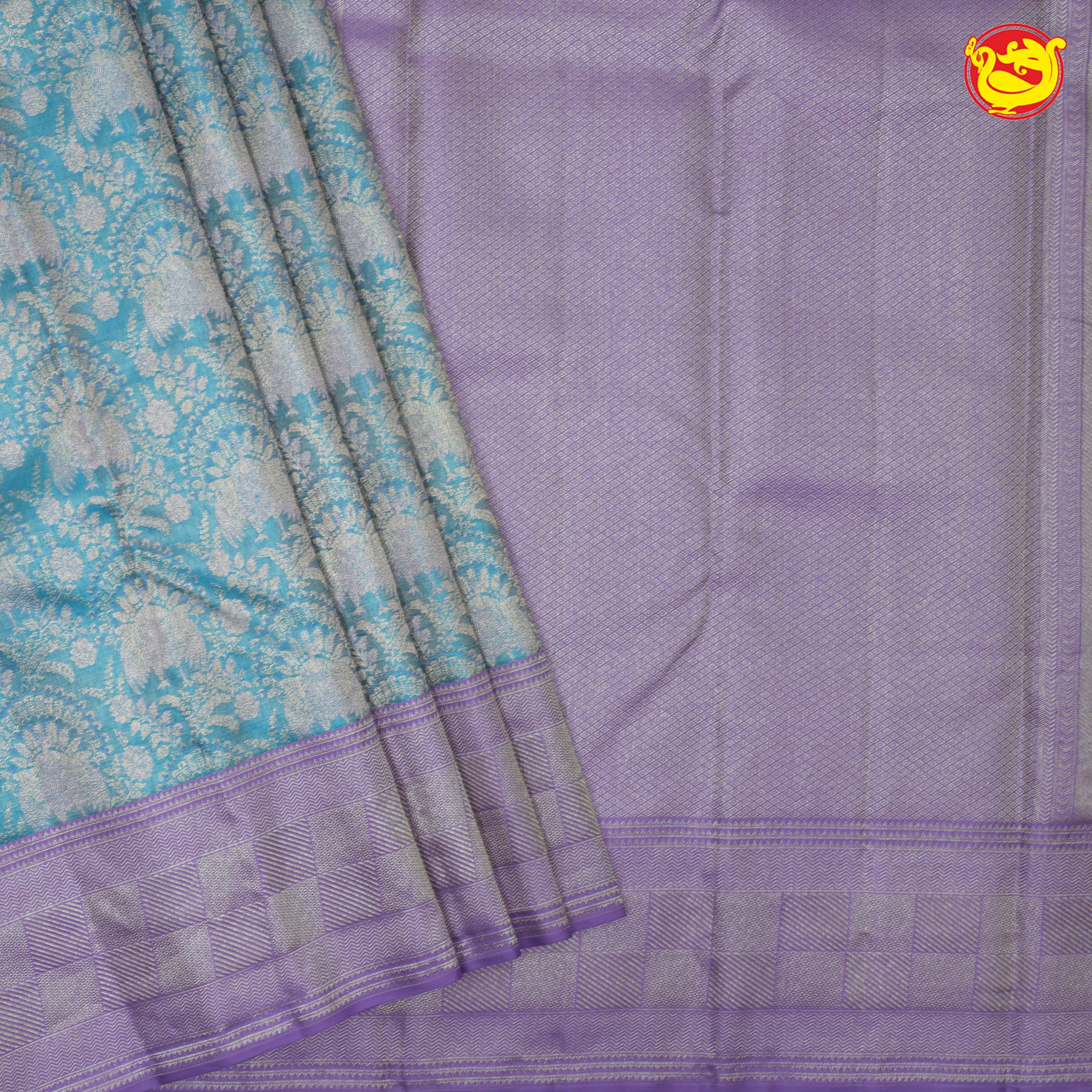 Turquoise with light purple pure Kanchivaram silk saree - Thenianantham