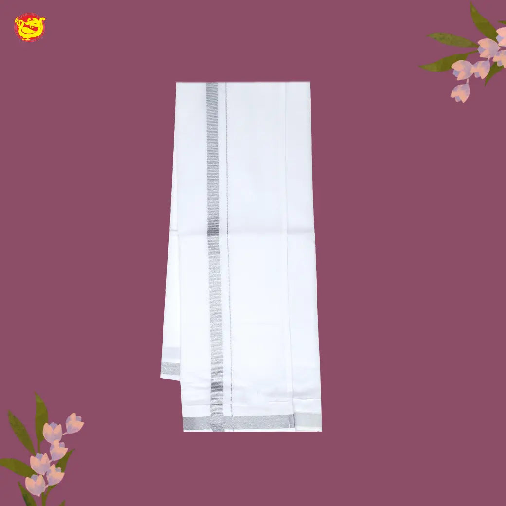 White with Silver Fancy Border Single Layer Cotton Men’s Dhoti