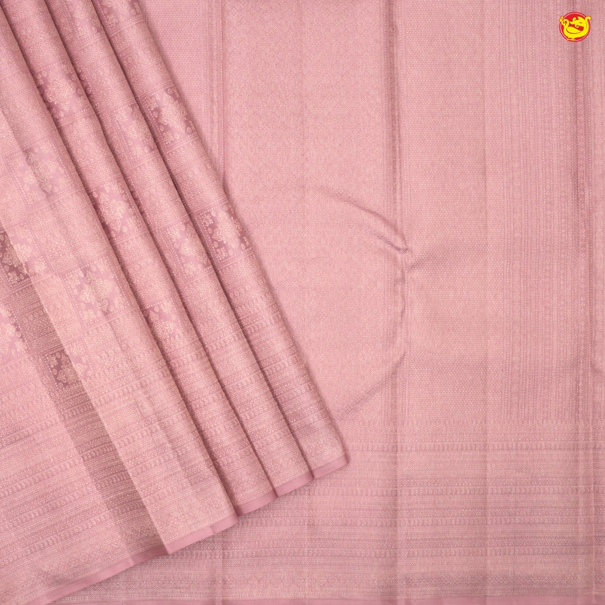 Pastel With Checked Floral Motifs Copper And Gold Mixed Zari Border Pure Kanjivaram Subhalaya Wedding Silk Saree